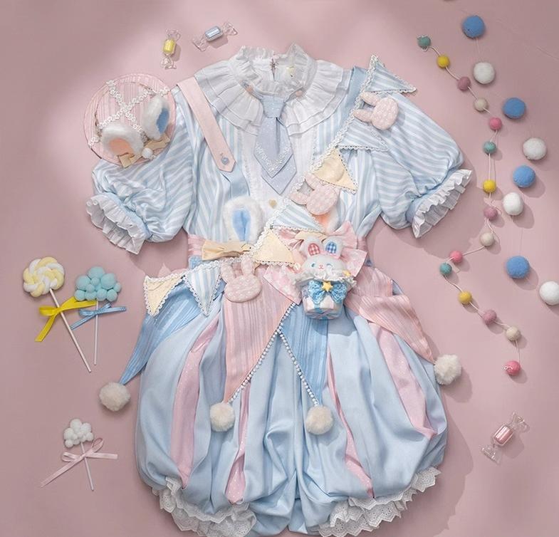 Forest Fluorescent Carps - Ouji Lolita OP Dress Circus Lolita Strip Prince Suit