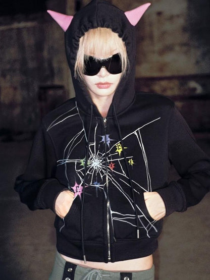 Crackle Print Pointed Short Sweatshirt Jacket【s0000004815】