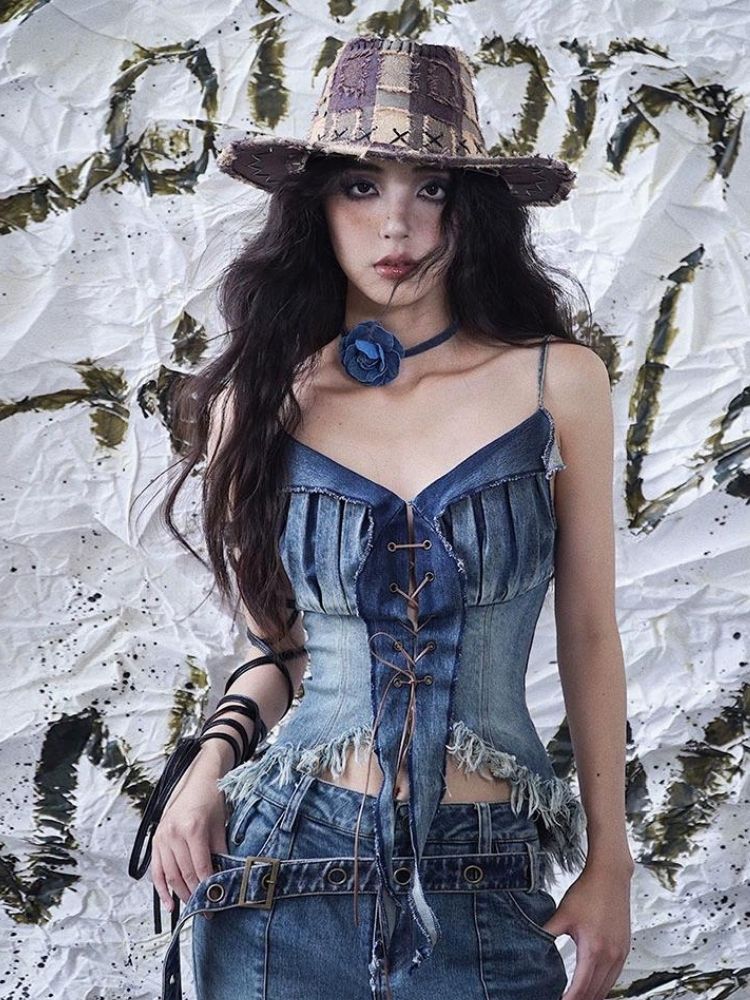 Suspenders sexy strap denim tube top【s0000003024】