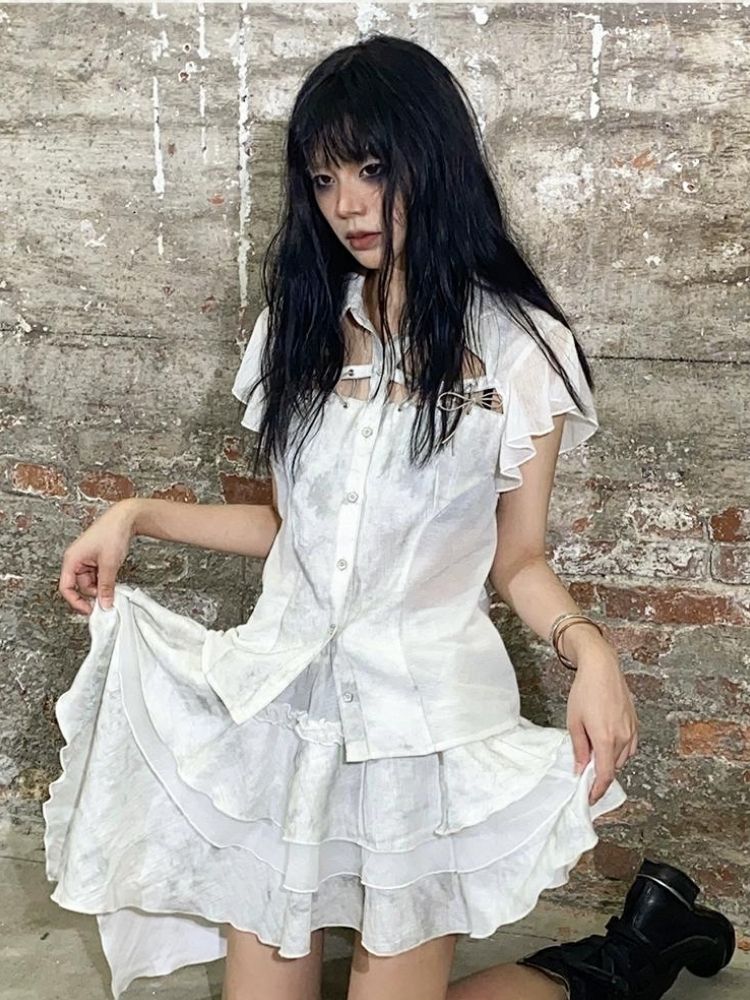 Stitching short-sleeved shirt【s0000003211】