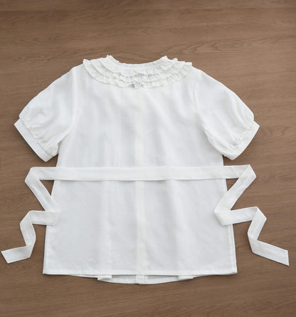 MIST - Vernal Stream - Lightweight Kawaii Lolita Blouse, Detachable Waist Tie
