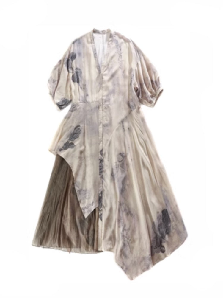 Chinese Style Art Printed Fishtail Swing Long Dress【s0000002981】