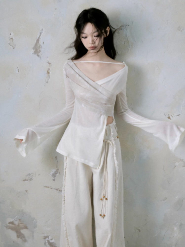 V-neck Strap Design Irregular Knitted Tops【s0000004381】