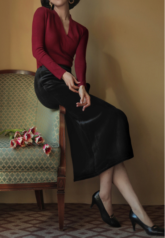 Dame Velvet Pencil Skirt