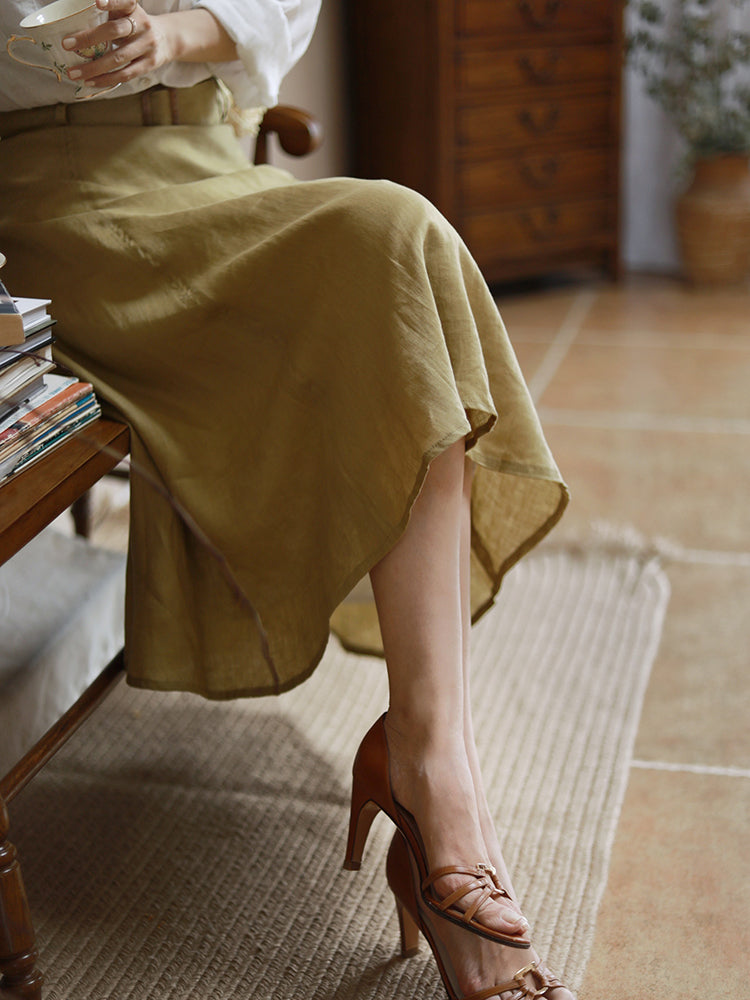 Black tea classical linen skirt