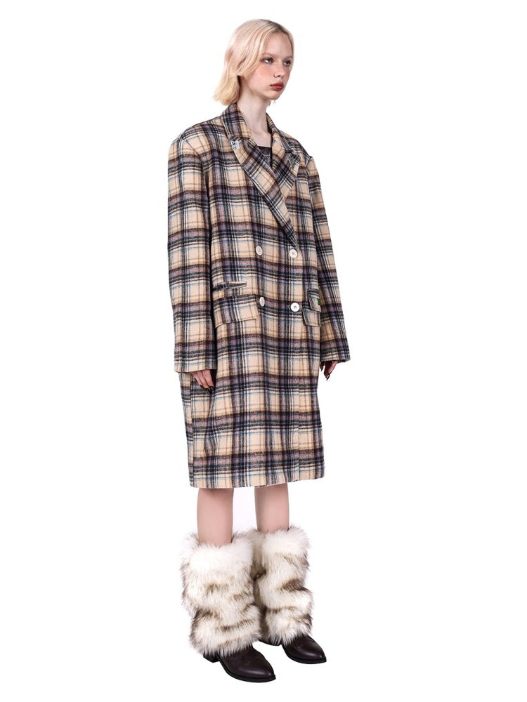 Plaid Mid Length Double Breasted Coat【s0000004348】