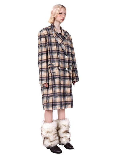 Plaid Mid Length Double Breasted Coat【s0000004348】