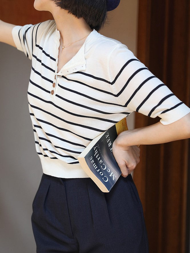 Dark indigo striped retro knit