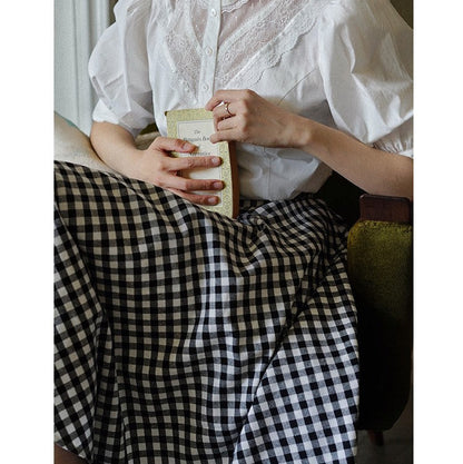 black white plaid hepburn skirt