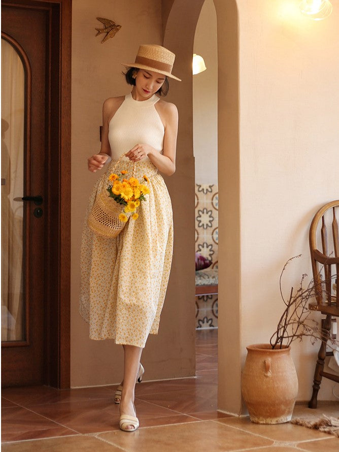 Wisteria yellow bouquet french retro skirt