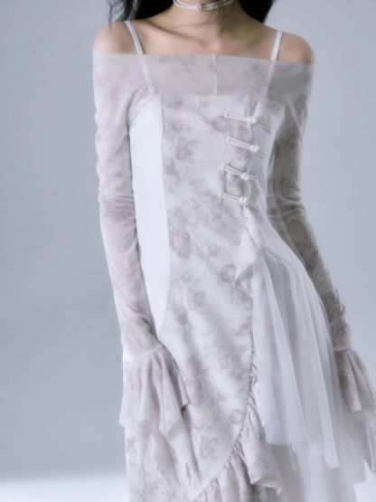 Patchwork Ruffle Suspender Long Dress & Waistcoat【s0000004379】