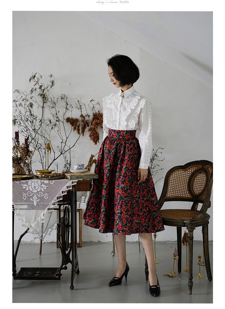 red flower jacquard skirt