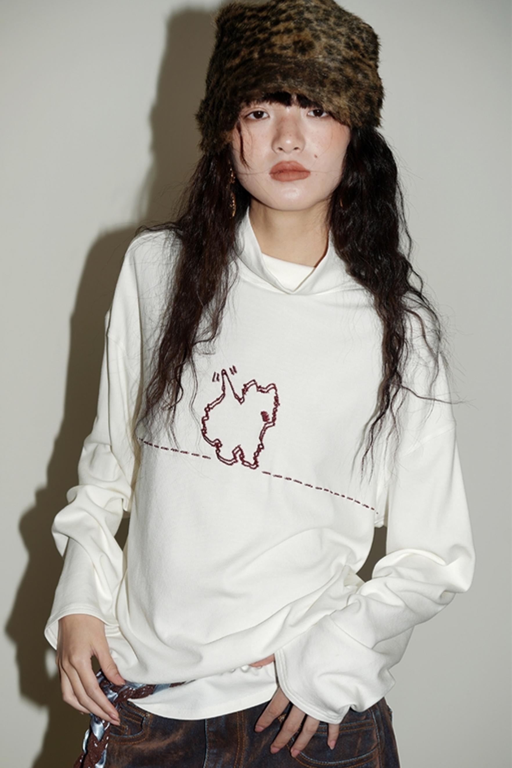 Casual Puppy Design Crewneck Top