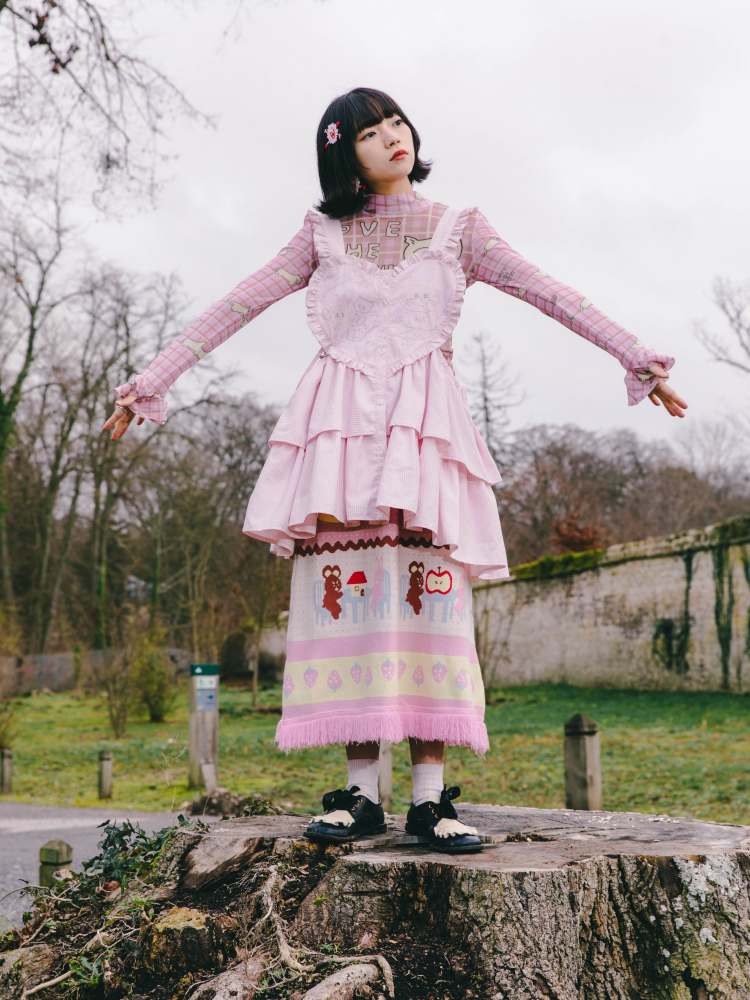 Cat Embroidery Drawstring Heart Layered Apron Dress【s0000007762】