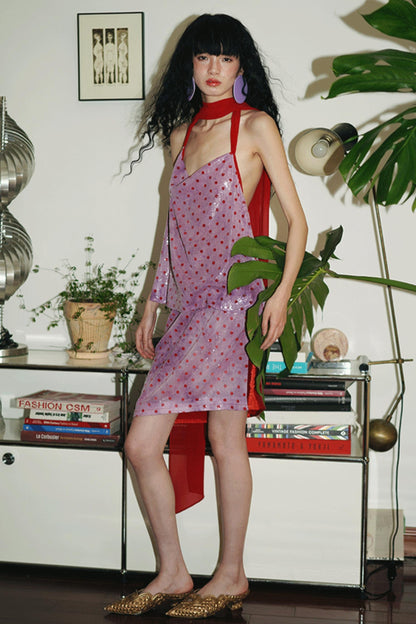 Sequin Dot Backless Resort Skirt Set-Up