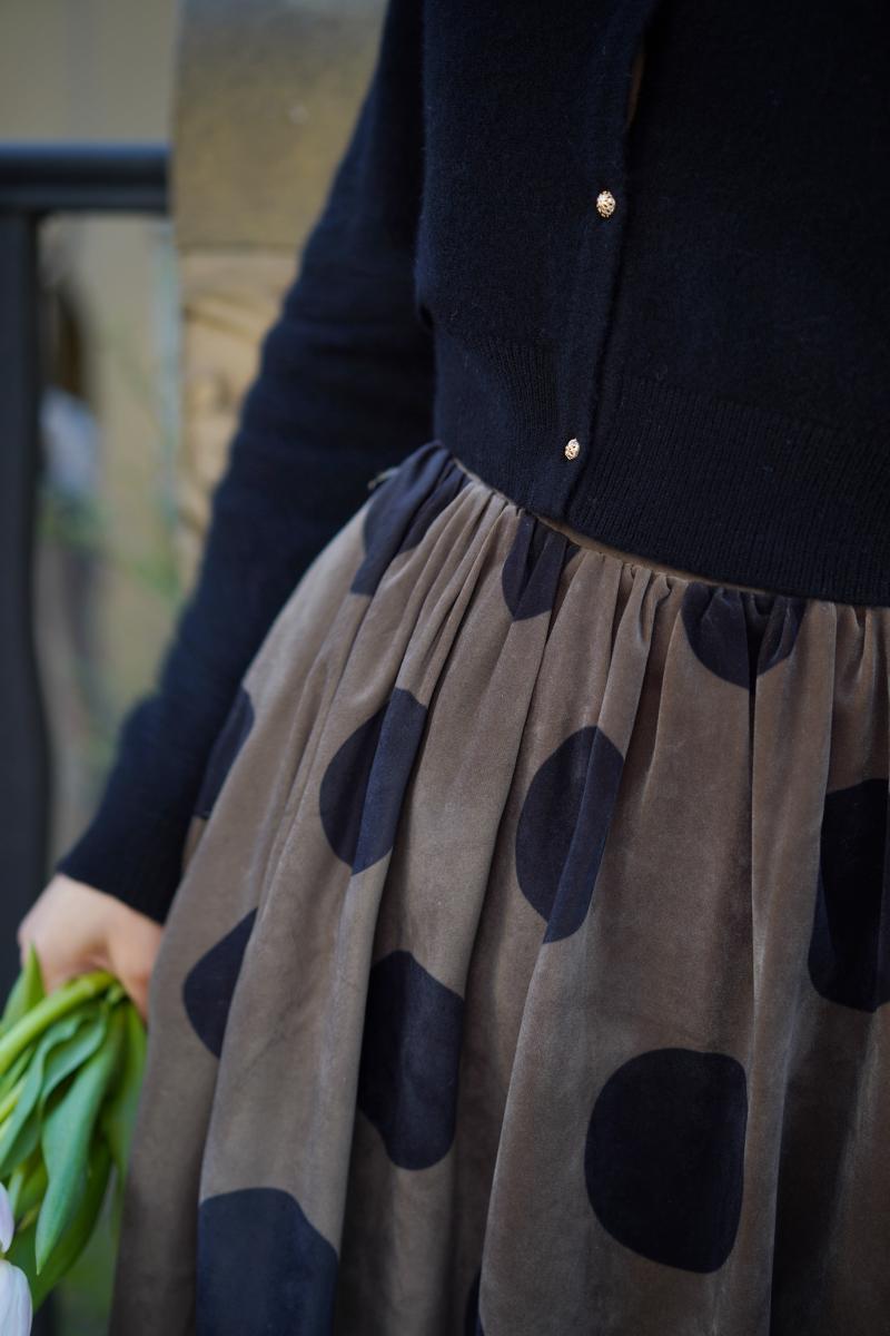 Birch brown polka dot velvet umbrella skirt