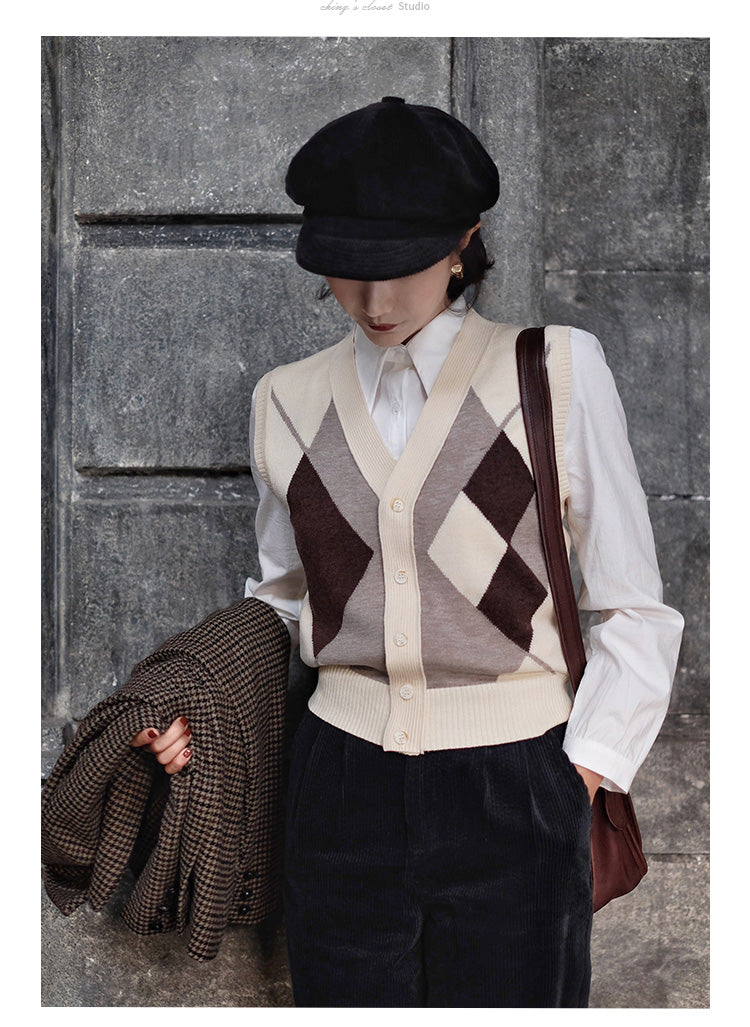 Rhombus Pattern Knit Vest