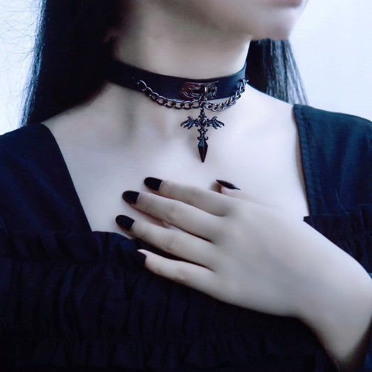 Strange Sugar - Gothic Lolita Cross Leather Choker