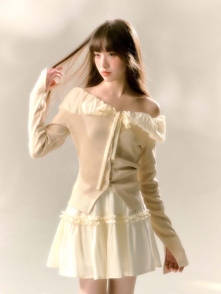 Lace Off Shoulder Knit Tops & Tutu Mini Skirts【s0000007365】