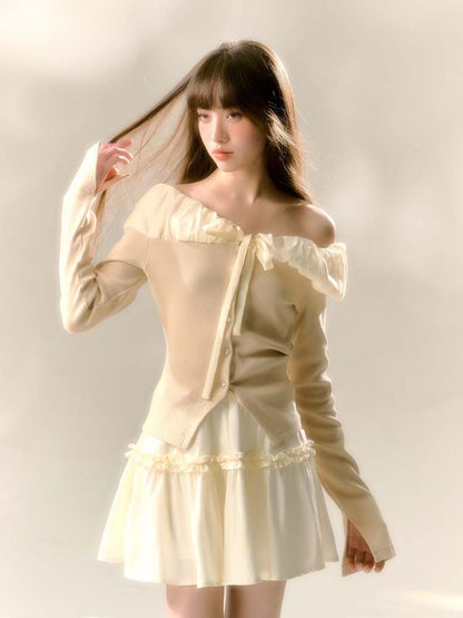 Lace Off Shoulder Knit Tops & Tutu Mini Skirts【s0000007365】