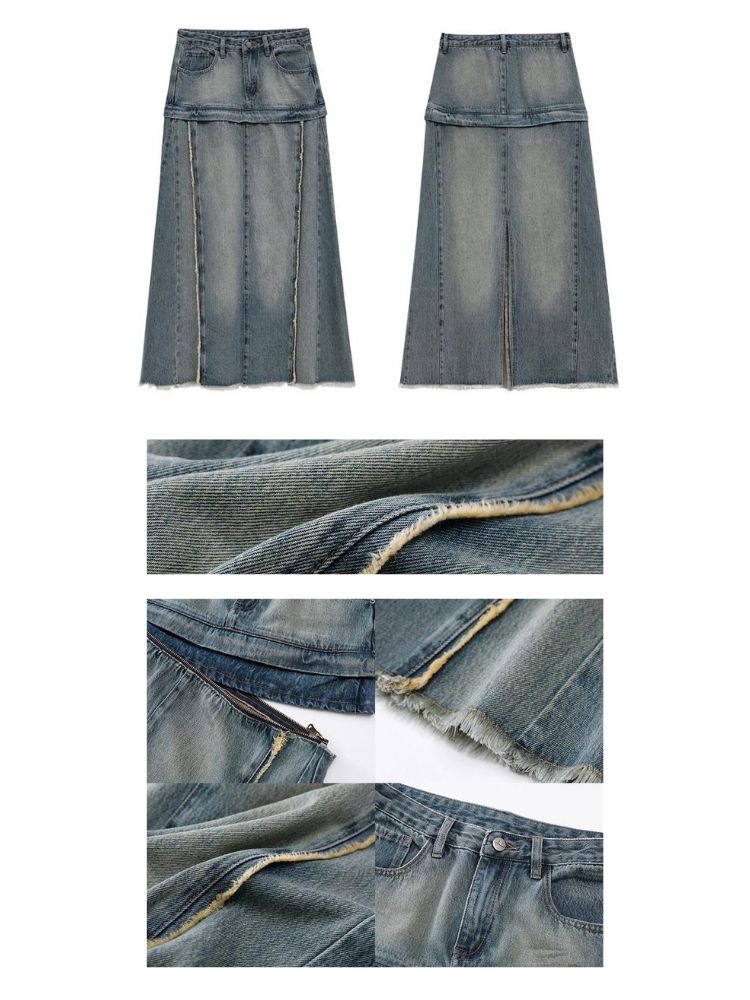Denim Low Waist Long Half Skirt【s0000004967】