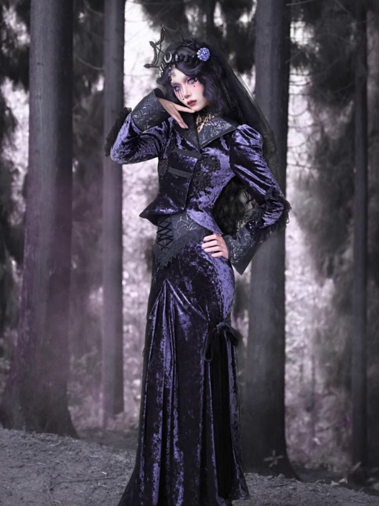 Gothic Velvet Lace Flower Lace Up Blouse【s0000003871】