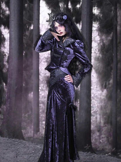 Gothic Velvet Lace Flower Lace Up Blouse【s0000003871】