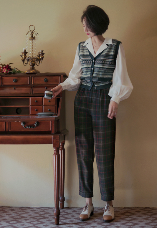 British plaid cropped wool pants