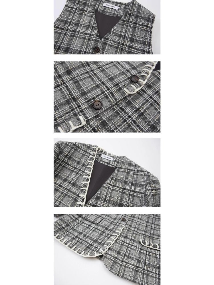 Plaid vest jacket and pleated skirt【s0000003970】