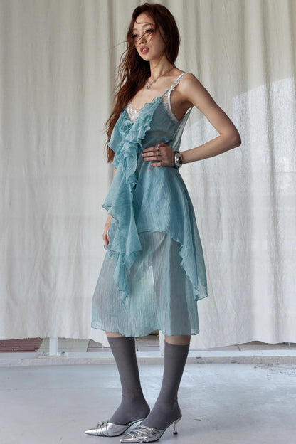 Green Ruffled Halter Skirt Set-Up