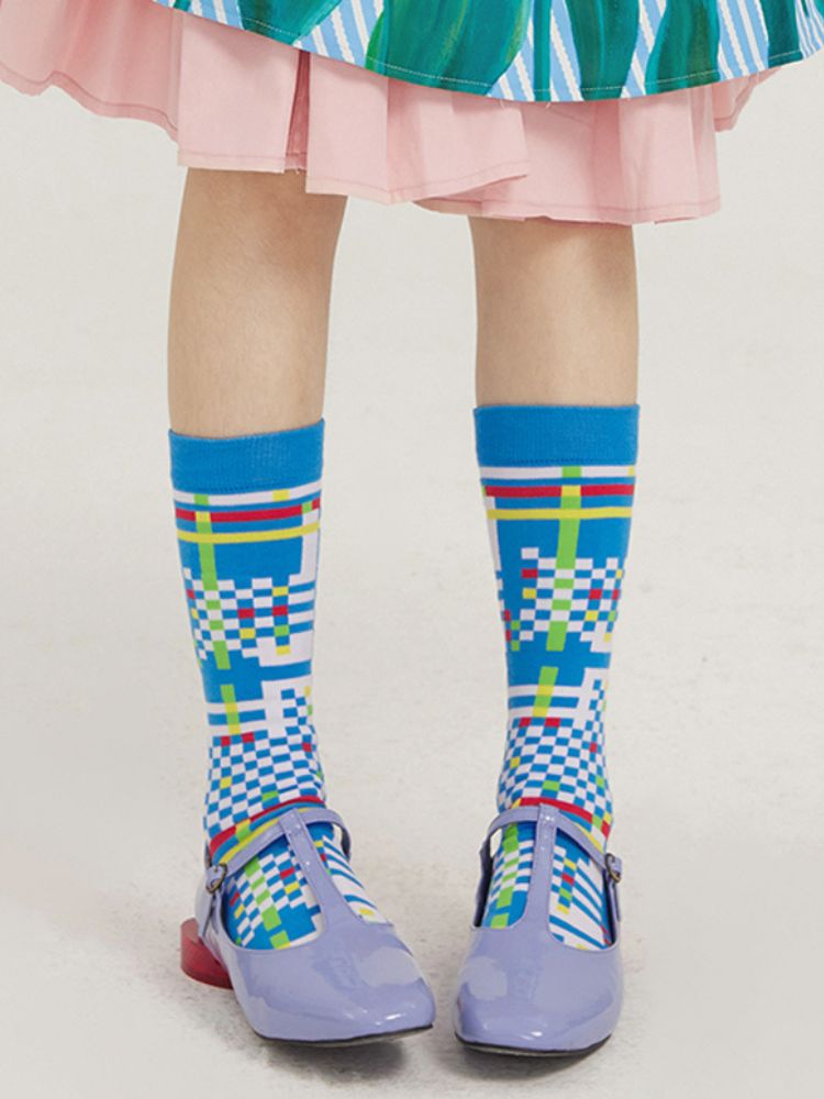 Deformed plaid socks【s0000002092】
