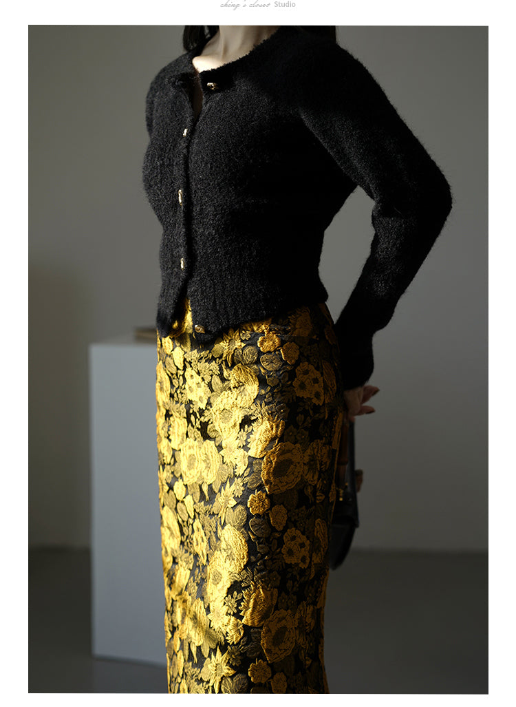 Sunflower embroidery jacquard skirt