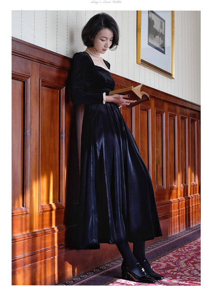 black lady velvet long skirt