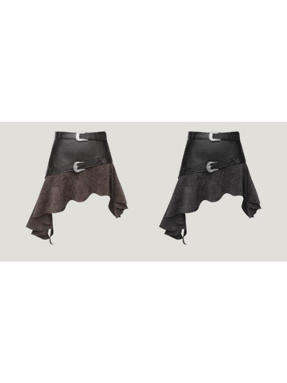 Belt Accent Irregular PU Leather Switching Mini Skirt【s0000004401】