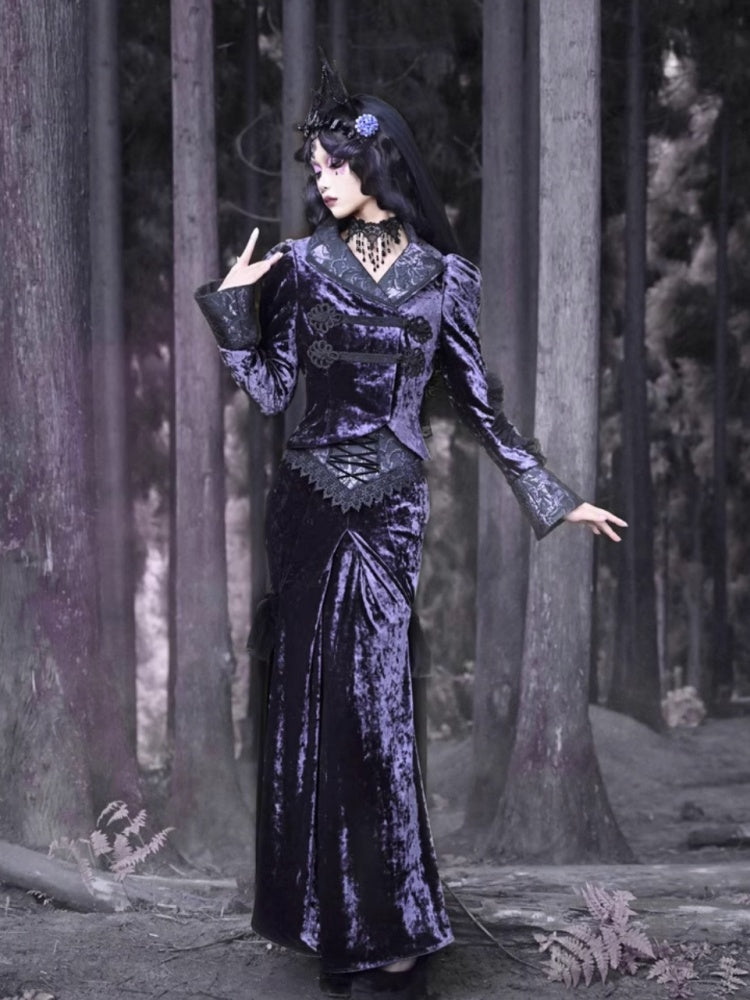 Gothic Velvet Lace Up Lace Mermaid Long Skirt【s0000003869】