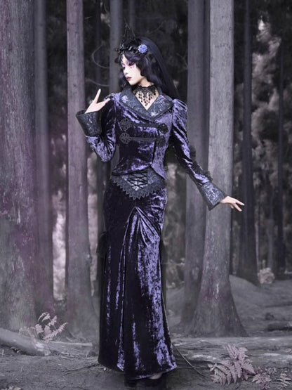 Gothic Velvet Lace Up Lace Mermaid Long Skirt【s0000003869】
