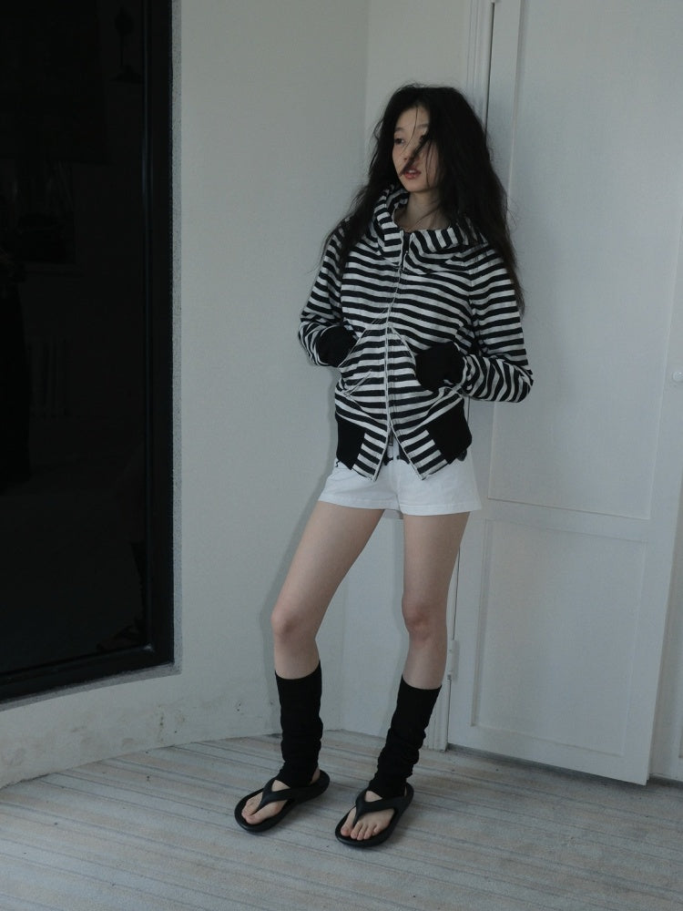 Striped Zipper Hooded Sweat Jacket & Pants Setup【s0000004162】