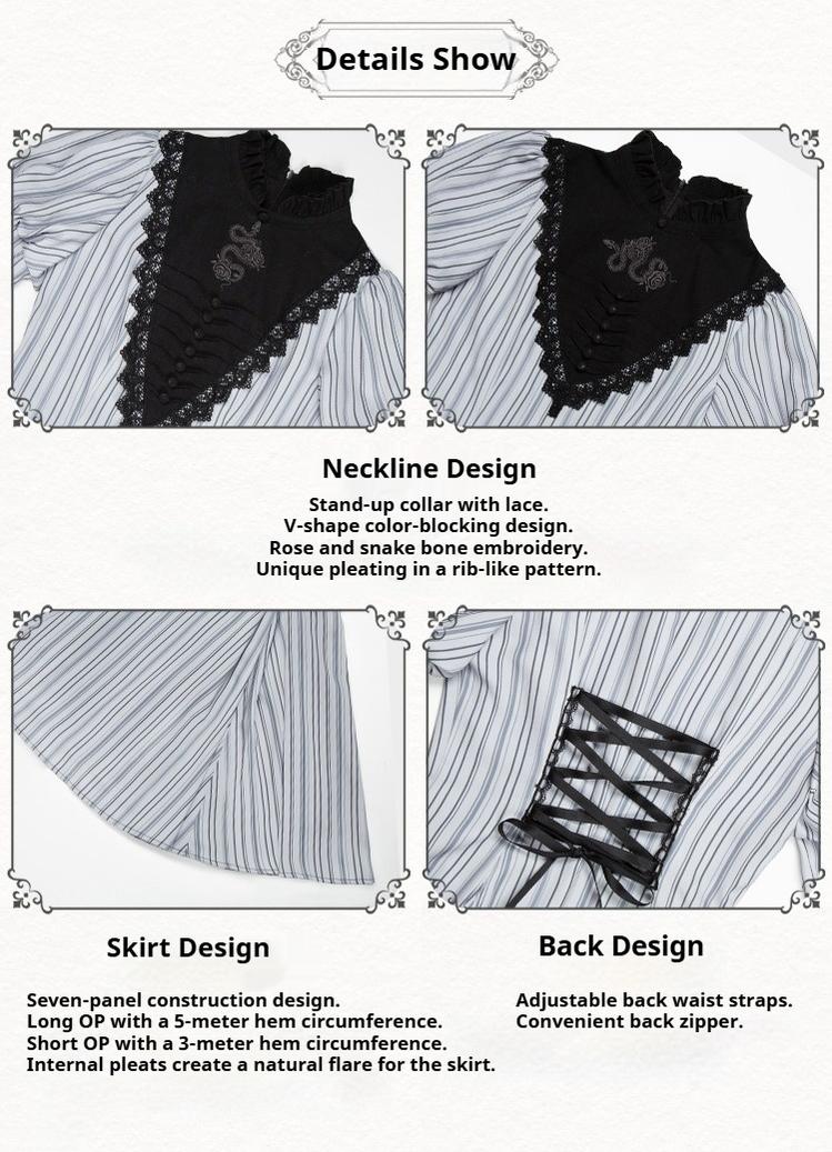 With PUJI - Nocturne SP - Striped Gothic Lolita OP Twin Lolita Dress with Apron