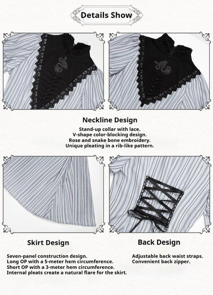 With PUJI - Nocturne SP - Striped Gothic Lolita OP Twin Lolita Dress with Apron