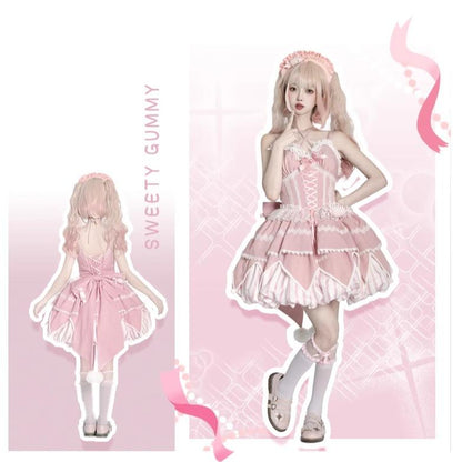 OCELOT - Sweety Gummy - Sweet Lolita JSK Dress Big Bow Flower Bud Lolita Dress