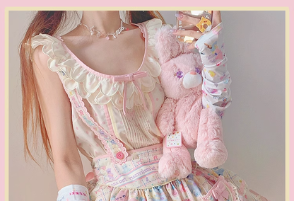 RichLolita - Starry Pudding Bear - Sweet Lolita Jumper Dress Printed OP Dress