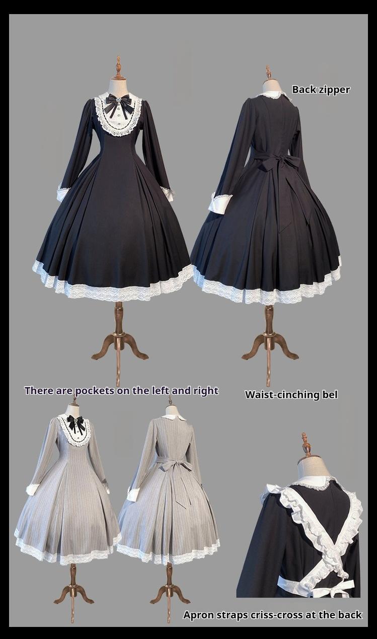 Hezi's Cat Haven - Black Cat Butler - Maid Lolita OP Dress Elegant Black and White Dress
