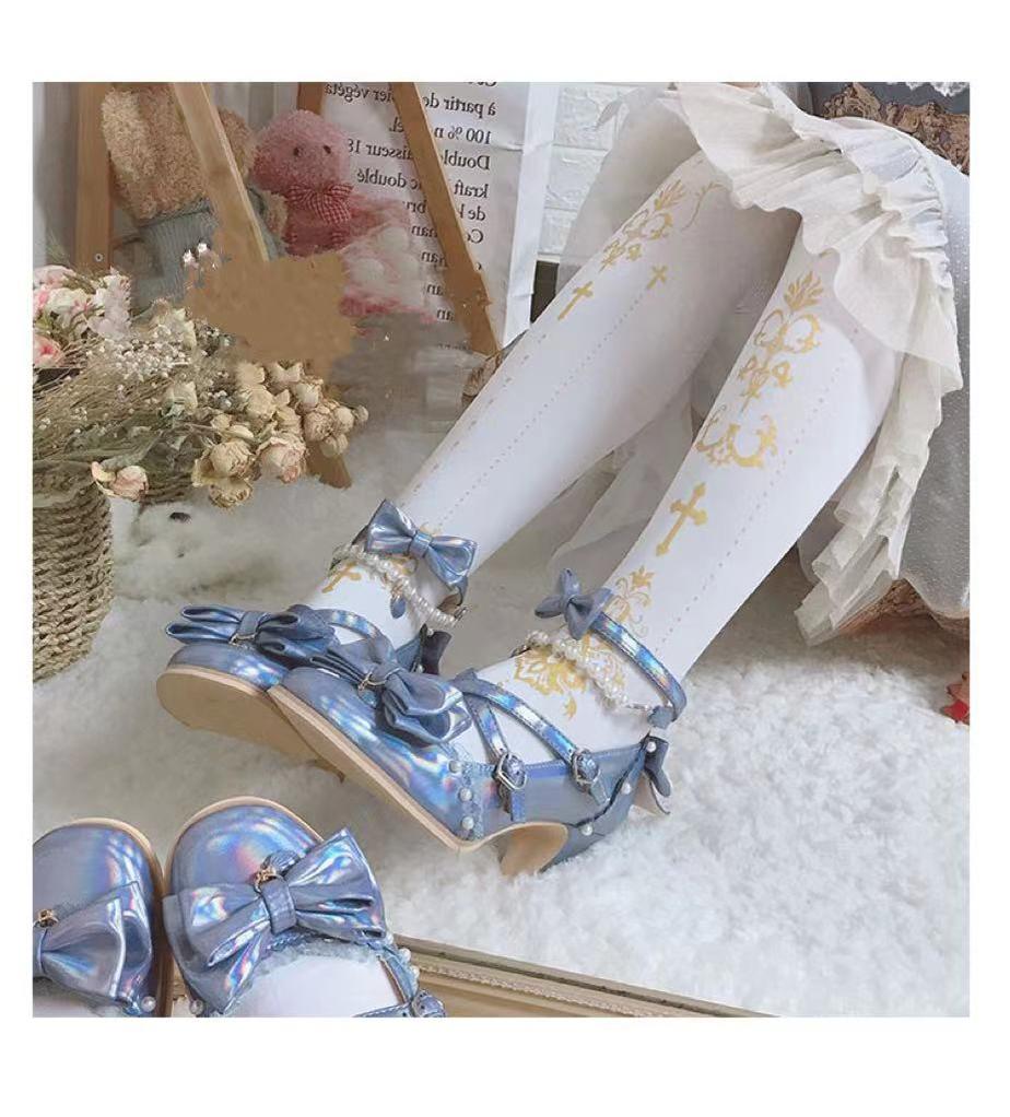 Wulala Mew - Elegant Lolita Pantyhose Daily Gold Foil Printing Tights