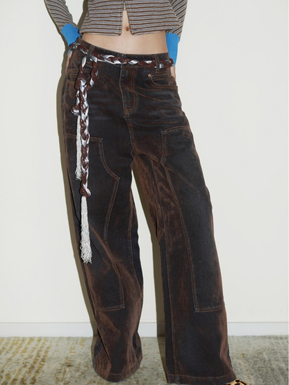Vintage Brown Loose Wide-leg Jeans