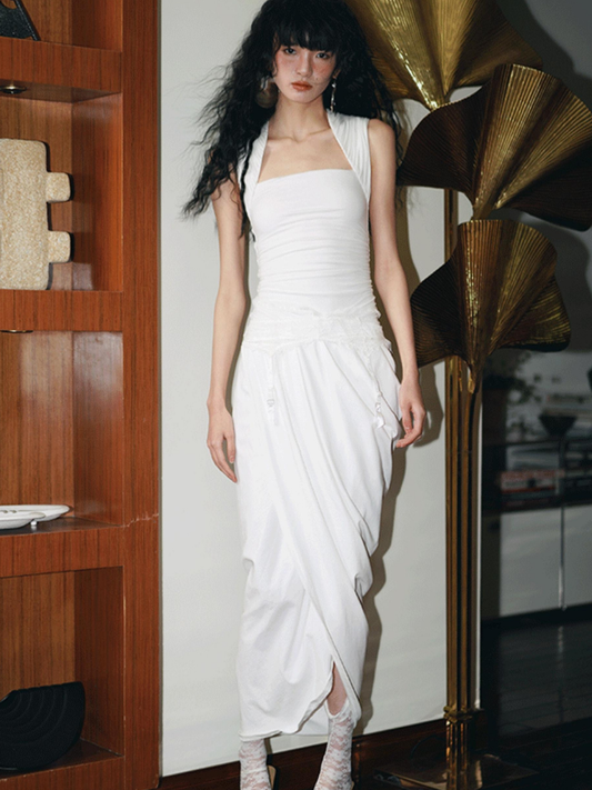 Fit Pleated Asymmetrical Flower Bud Dress