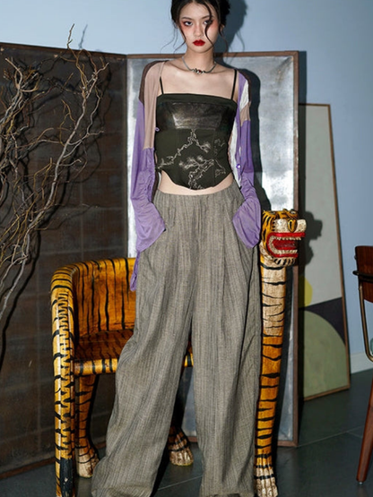 Vintage-Line Flowing Stripe Pants