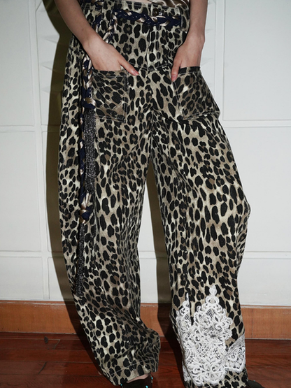 Leopard Print Lace Scimitar Jeans