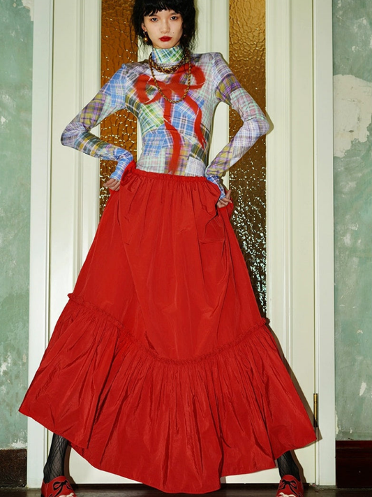 Printed Two-Tone Layered-Style Dress 