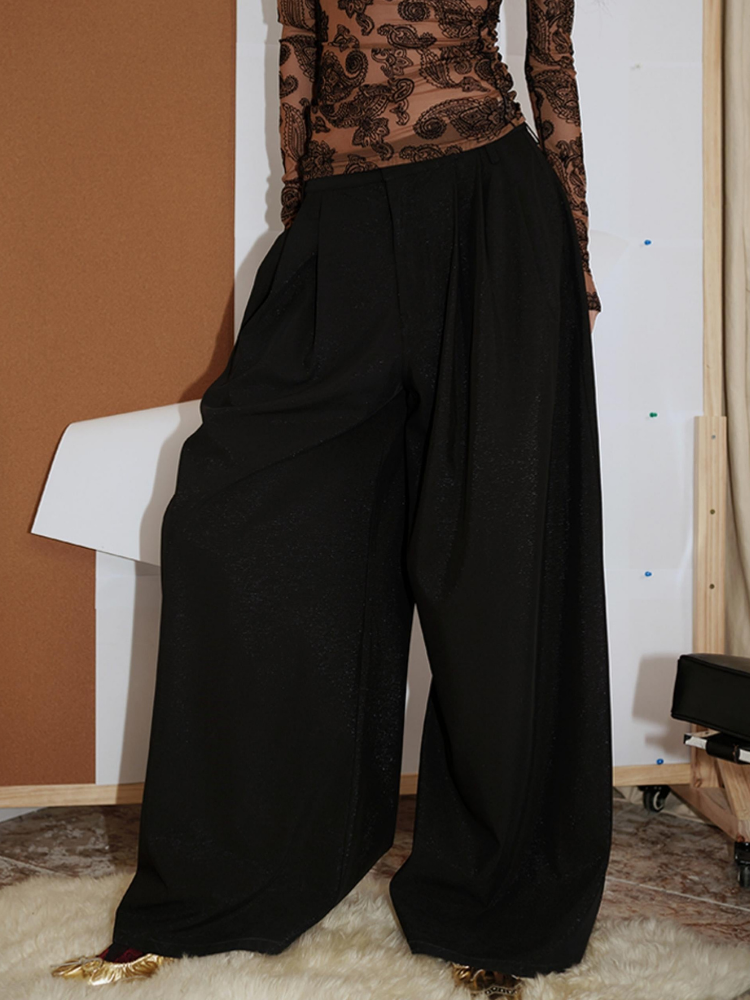 Retro Solid Color Wide Leg Pants