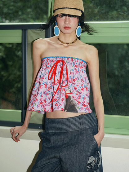 Cat Print Floral Tank
